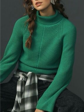 Anthropologie Maeve Green Turtleneck Sweater